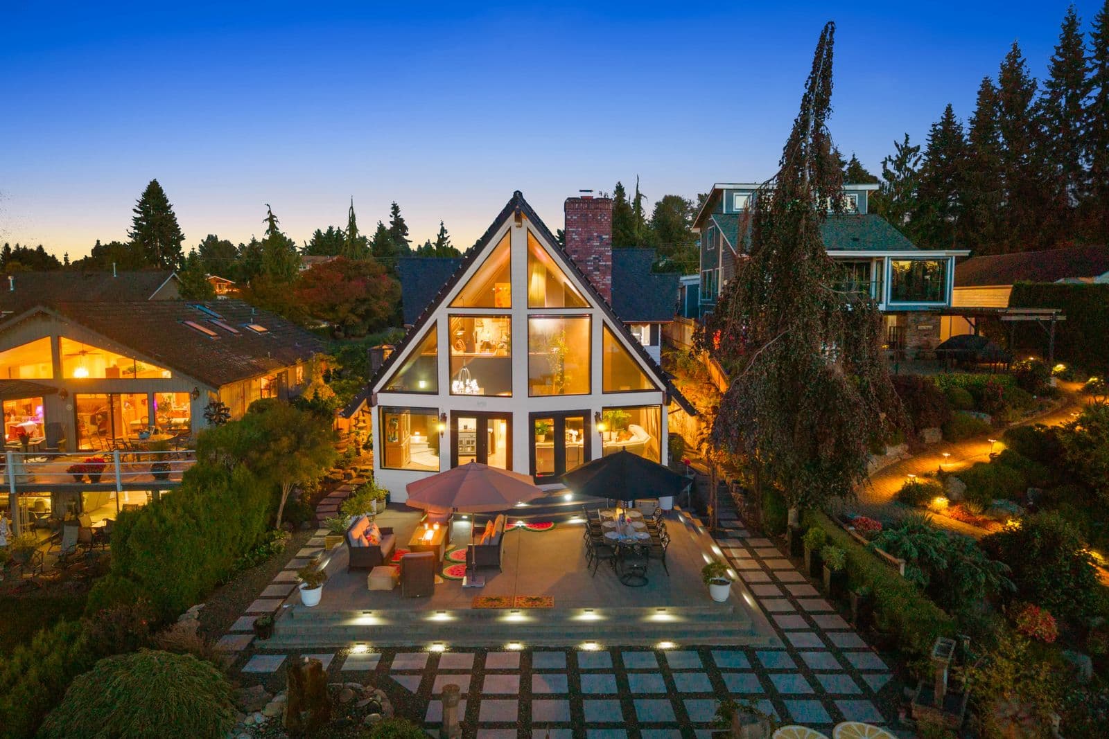The A-frame at dusk — 1504 E Lakeshore Dr, Lake Stevens