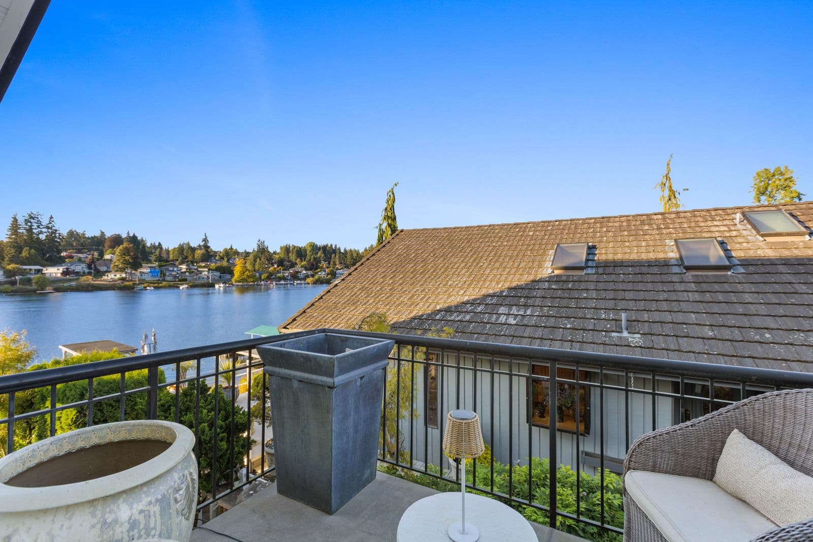 Primary suite balcony over the water — 1504 E Lakeshore Dr, Lake Stevens