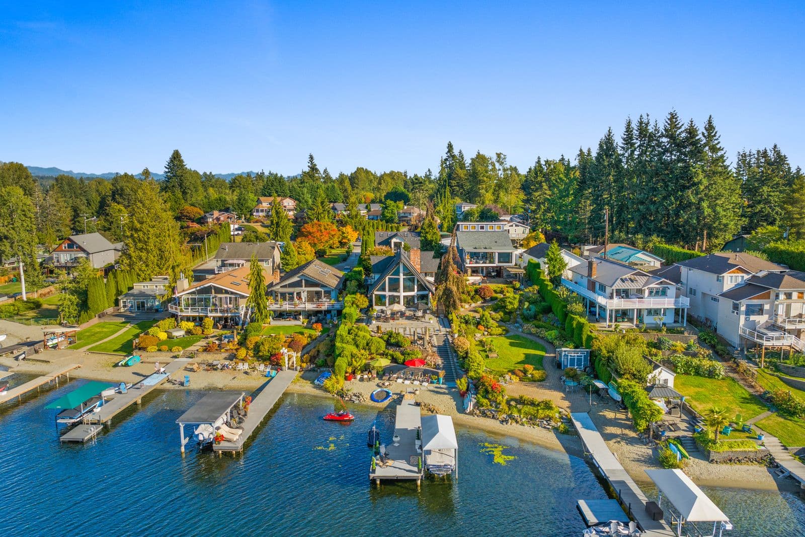53 feet of west-facing Lake Stevens waterfront — 1504 E Lakeshore Dr, Lake Stevens
