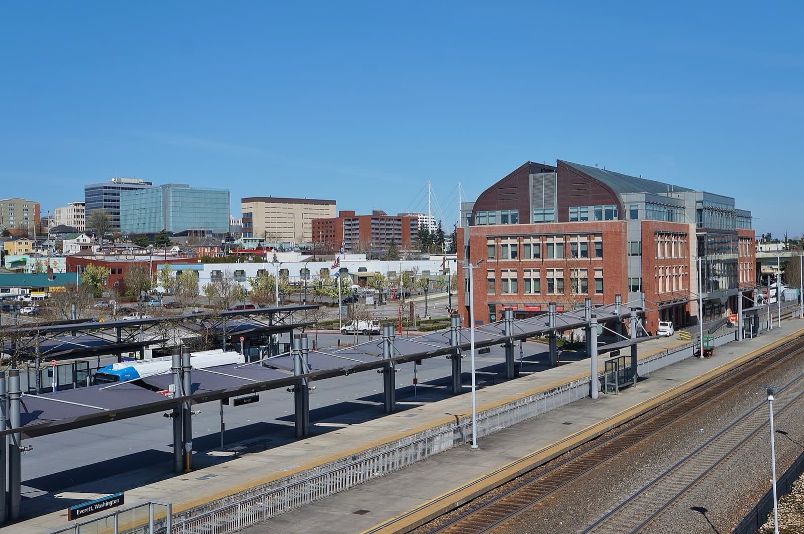 Everett Station with the downtown Everett skyline